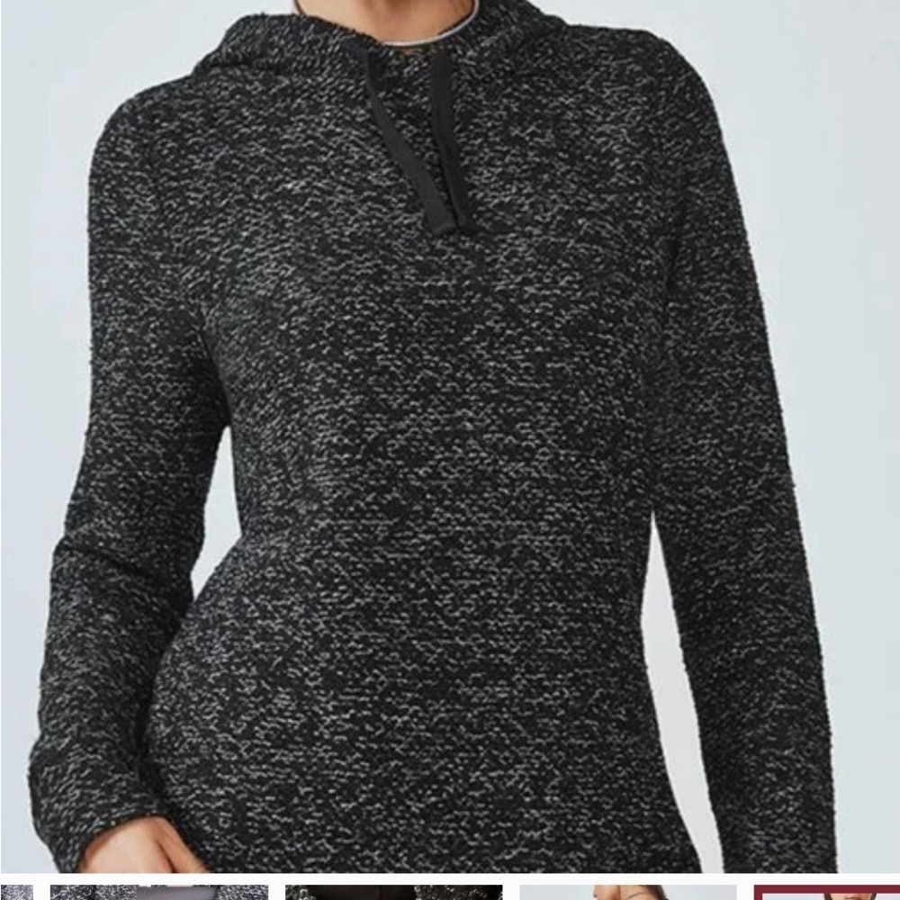 Fabletics Womens pullover hoodie XS extra small heathered black white logo